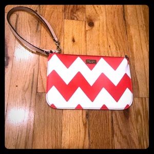 Kate Spade Red White Chevron Wristlet Clutch